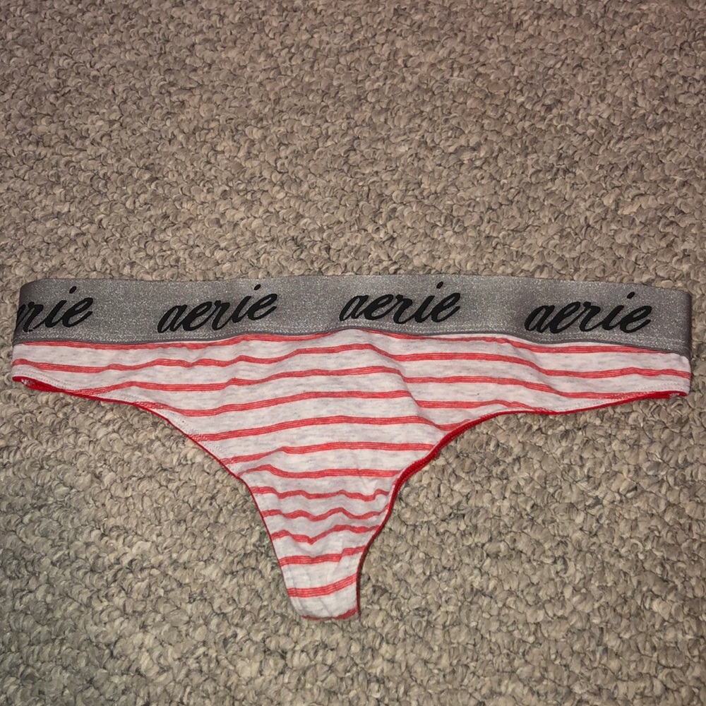 Aerie red and grey stripped thong